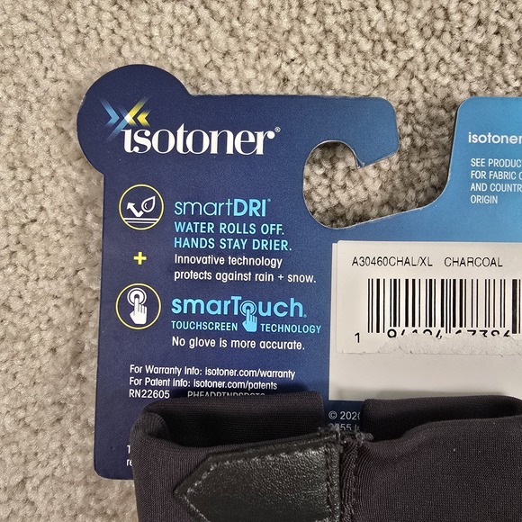 ISOTONER CHARCOAL GRAY CLASSIC GLOVES WARM LINED SMARTDRI SMARTTOUCH TECHNOLOGY - Picture 3 of 4